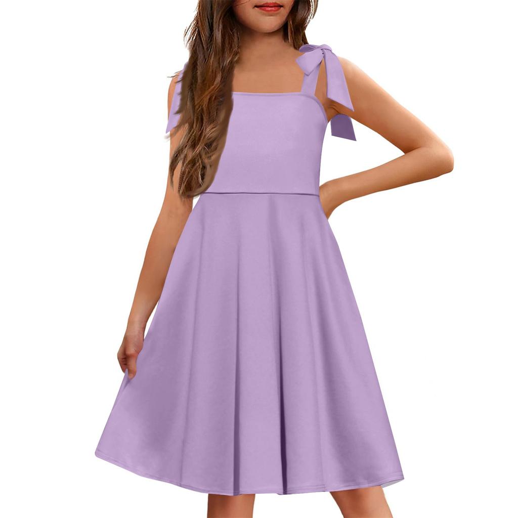 Children's Dress Without Cuffs Pocket Square Collar Casual Style Solid Color Dress