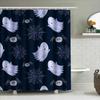 Halloween-Themed Shower Curtain Featuring Cute Ghosts And Spiders Navy Blue Waterproof Fabric For Bathroom Decor