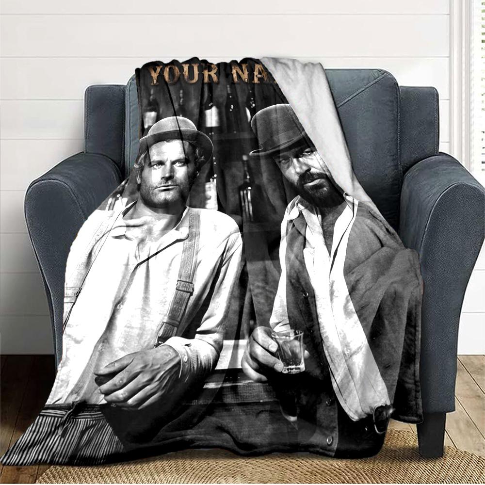 Name Custom Terence Hill und Bud Spencer Druck Flanelldecke Hohe Qualität Warm Bequem Decke für Alle Jahreszeiten Perfekt für Geschenke Heimdeko