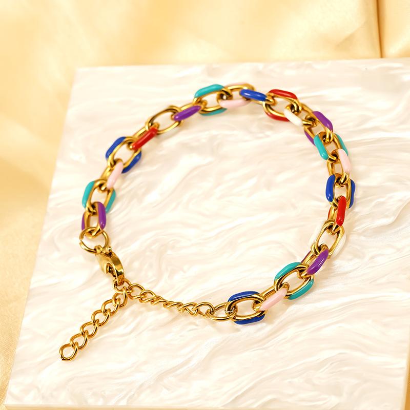 Colored Stainless Steel Cuban Bracelet Ancient French Enamel Color Drip Oil Hand Jewelry Titanium Steel Female Geometric Wind