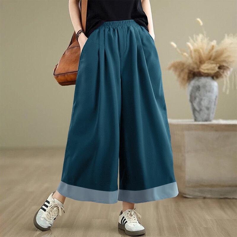 ZANZEA Women Casual Elastic Waist Loose Wide Leg Cropped Pants