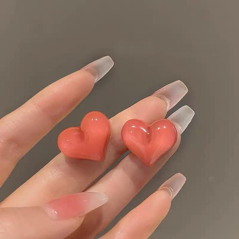 Jelly Color Pink Heart Stud Earrings for Women Trendy Cute Acrylic Earrings Girls Sweet Romantic Party Jewelry