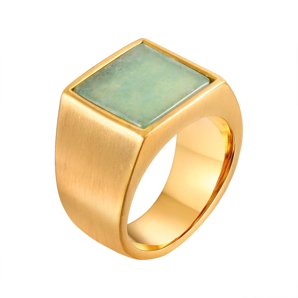 European & American Retro Men's Punk Turquoise Titanium Steel Chain Ring RC-573