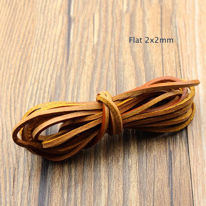 2m 1.5- 8 mm Retro Brown Genuine Cow Leather Cord for Jewelry Findings Flat Round Strap String Rope DIY Bracelet Necklace Making