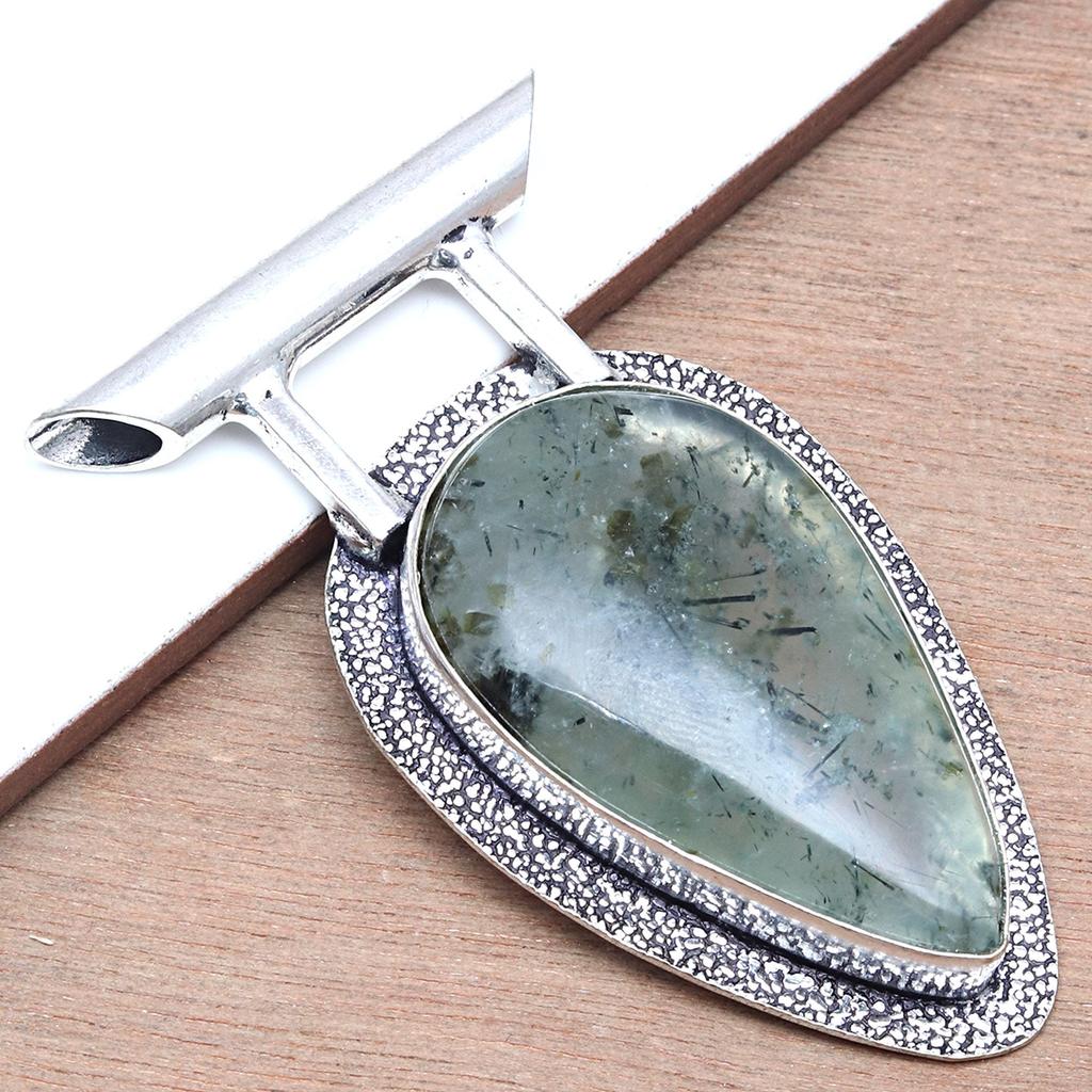 Prehnite Cabochon Gemstone Handmade Women's Unisex Silver Jewelry Pendant 2