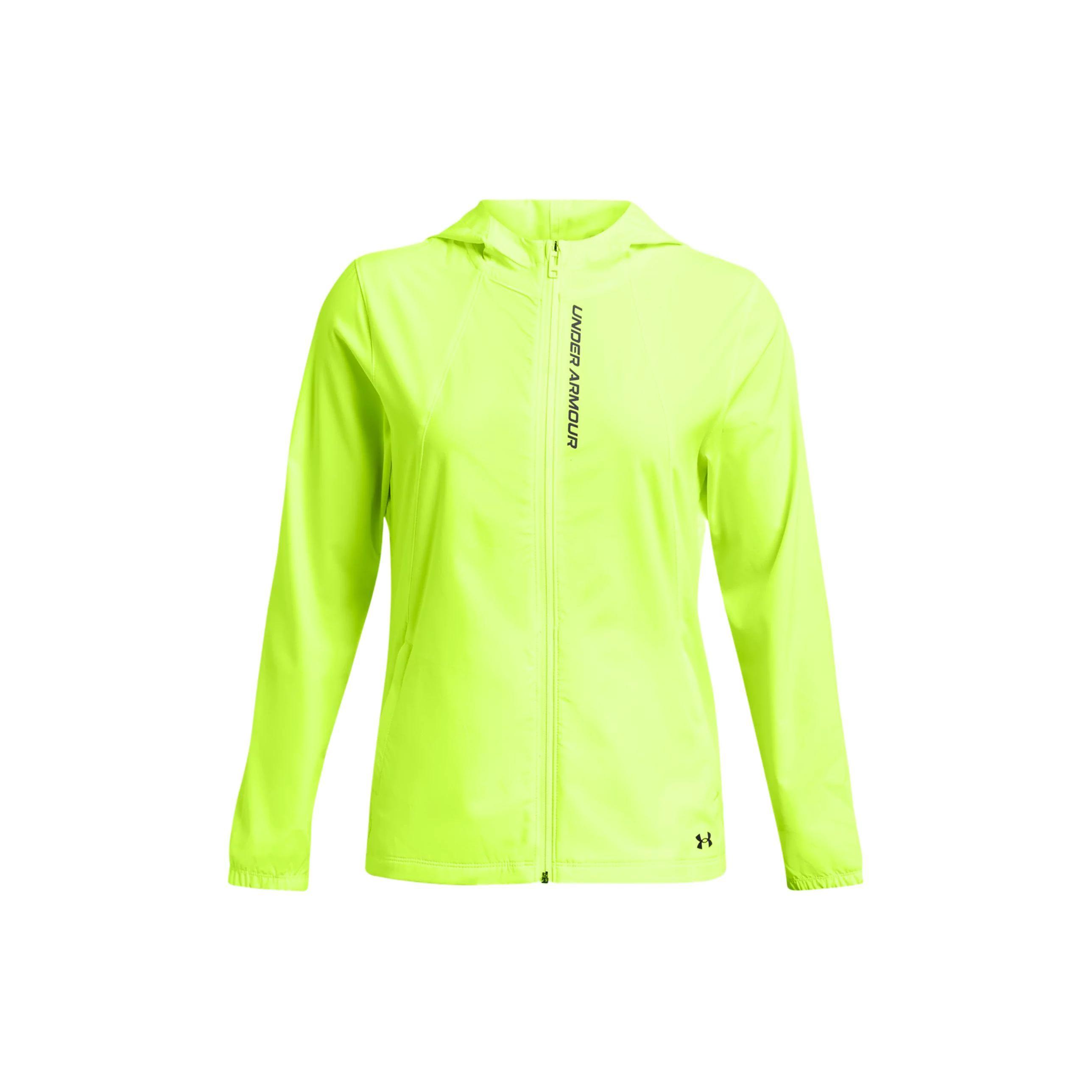 Under Armour OutRun The Storm Letter Print Zip Hooded Jacket Women Lemon-Yellow 1377043-731 XS