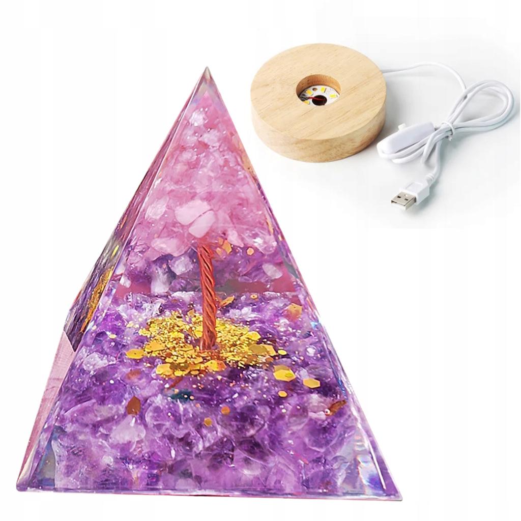 Pyramid Orgonite + Led Lamp Base 5Cm Crystal Stones Amulet 5Cm Hx06