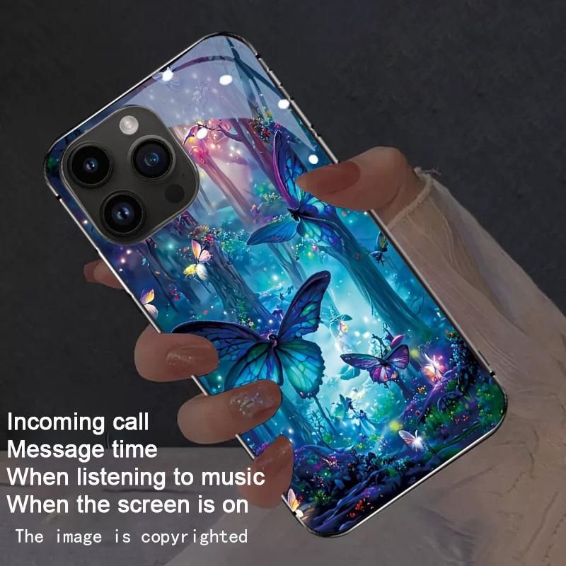 Luxury Colorful Butterfly Print Phone Case For Samsung Galaxy S25 S24 S23 Ultra Plus FE Tempered Glass Black Hard Cover