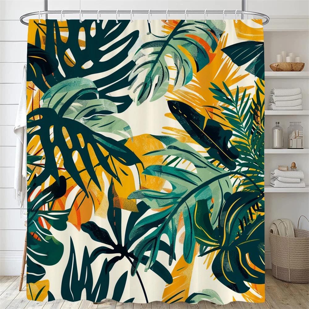 Green Plant Leaf Vines Flower Shower Curtain Print Modern Nordic Leaves Polyster Home Decor Bathroom Curtain With Hooks
