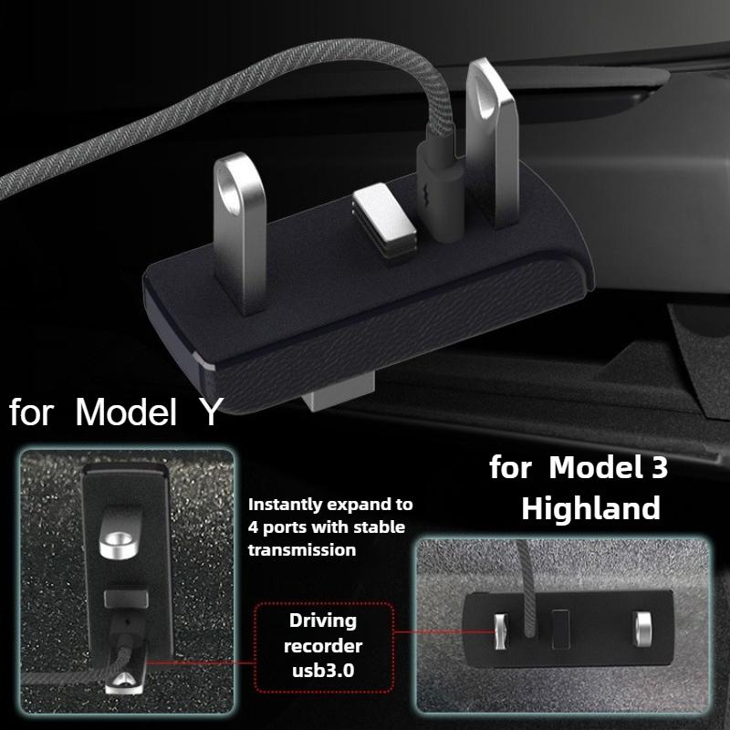 Glove Box Docking Station for Tesla Model 3 Y 3+ Y Juniper USB Hub Ports Car 4-in-1 USB Extender Charger Upgrade Data Transfer