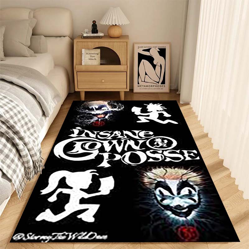 High-definition printed Insane Clown Posse rap band-themed rug suitable for living rooms, bedrooms, sofa décor, and children's non-slip floor mats.