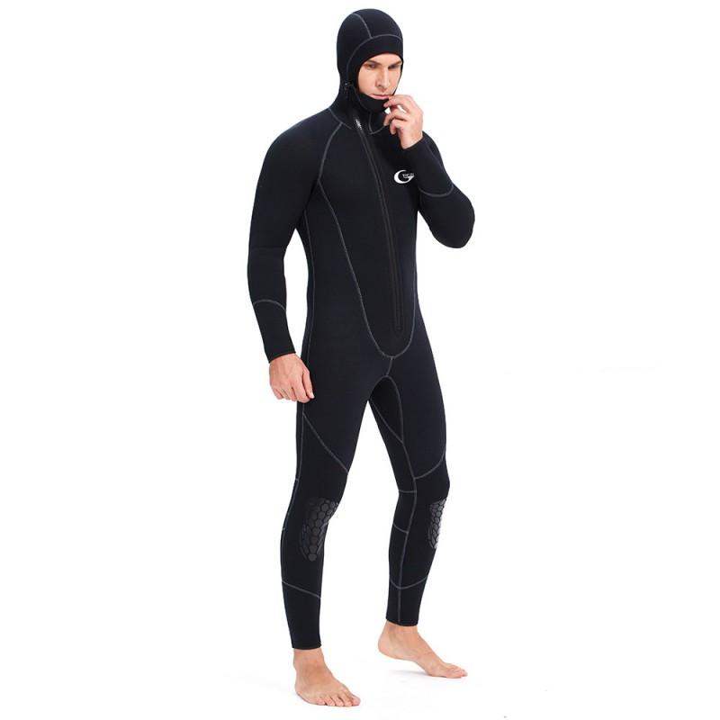 7mm Full Wetsuit Men Women Warm Thermal Surf Diving Suit Hooded Front Zip Black Neoprene