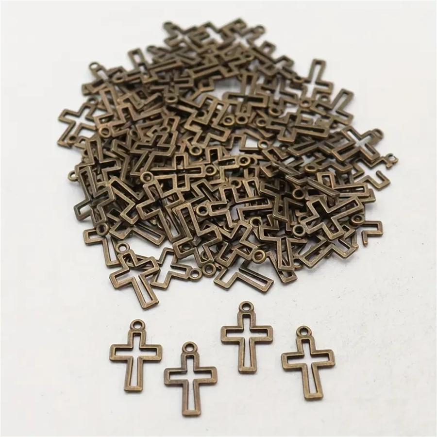 18/48Pcs/Lot Antique Bronze Silvery Cross Charms Hollow Pendants for DIY Jewelry Making