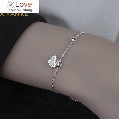 925 Sterling Silver Love Heart Pendant Ball Adjust Bracelet Female Simple Temperament Fashion Jewelry Birthday Gift