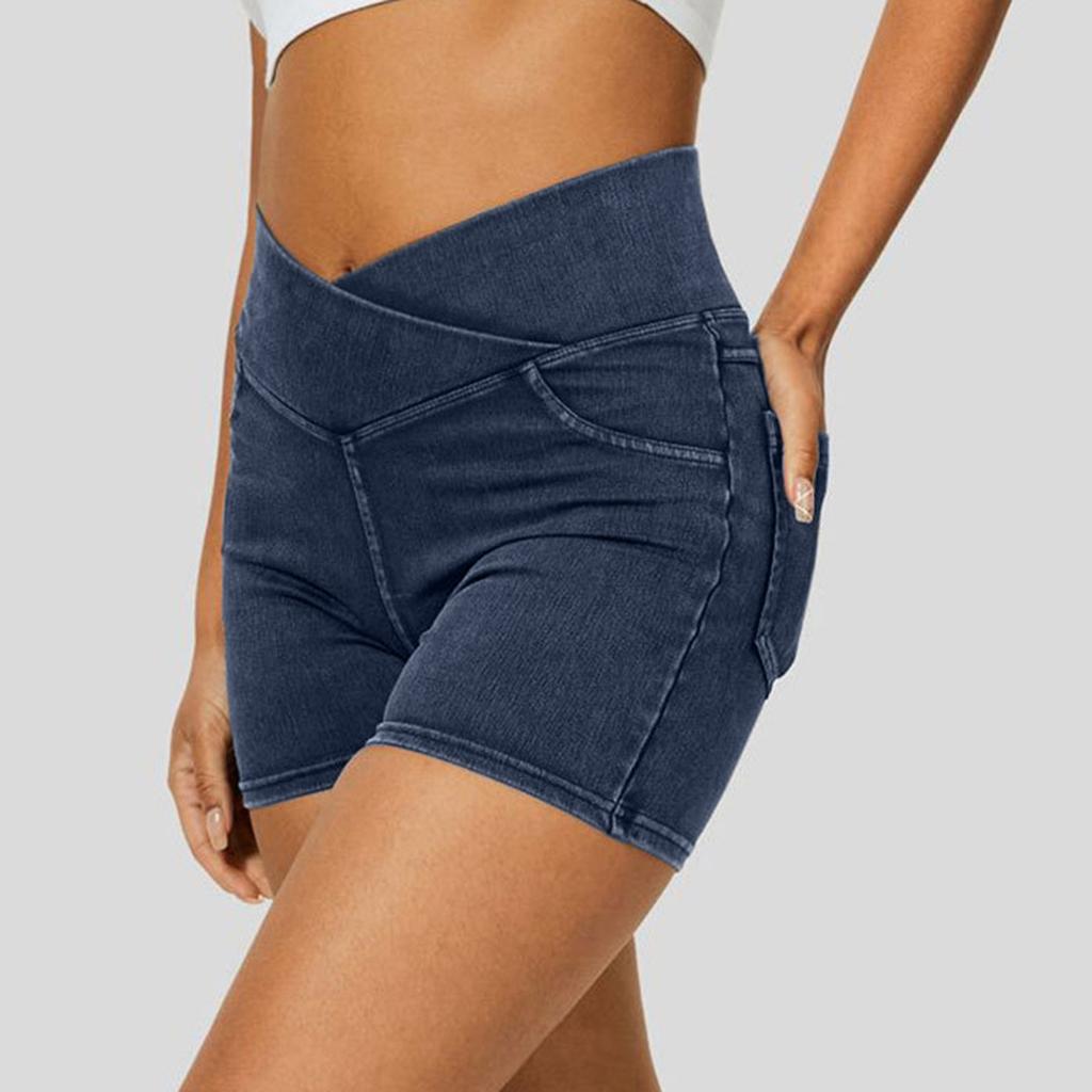 Damenmode Lässig Sommer Cross High Waist Denim Yoga Drei Hosen Shorts