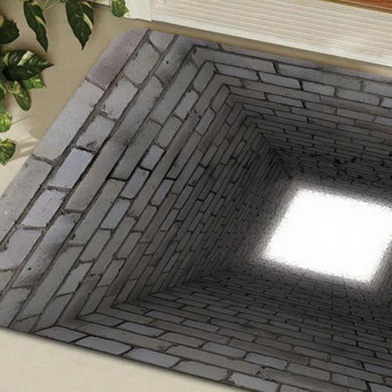 3D Optical Illusion Rug Realistic Hole Pattern Floor Mat Absorbent Non-Slip Bottomless Pit Doormat for Living Room Bedroom Porch Entrance