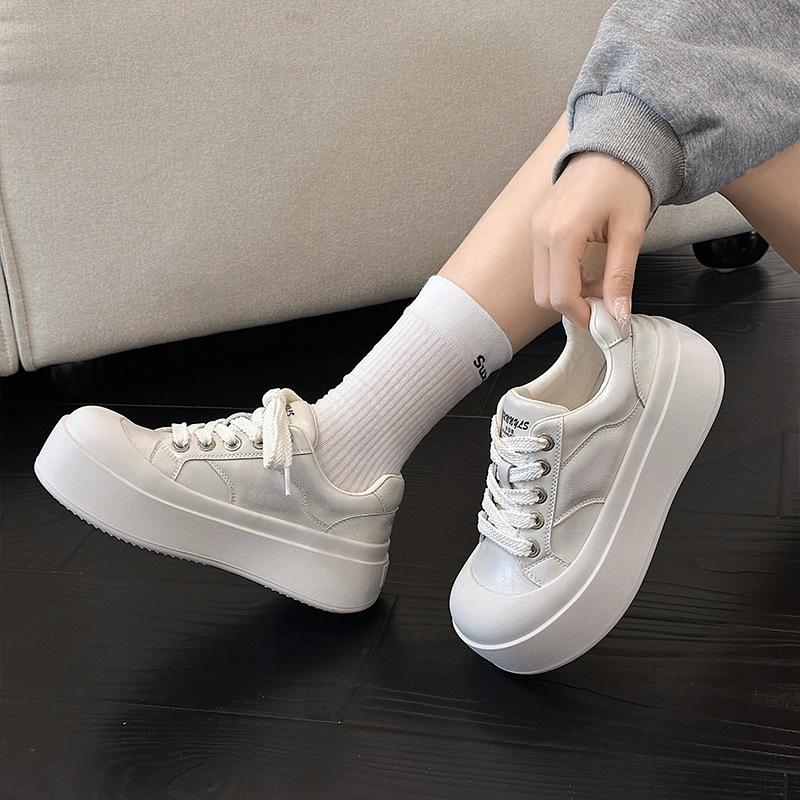 Pantofi casual versatili cu șireturi platformă pentru femei, cap mare, noi de primăvară, adidași din piele lustruită