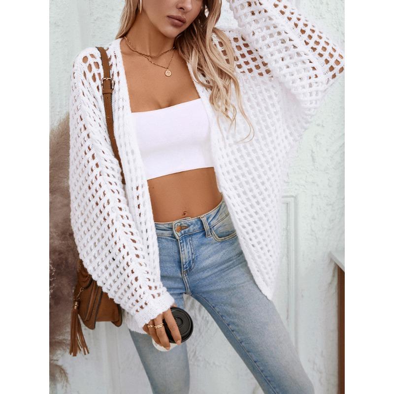 Women's Solid Color Sweater, Cardigan, Autumn and Winter, Loose European and American Cut-out Knitwear, Thick Needle Sweater