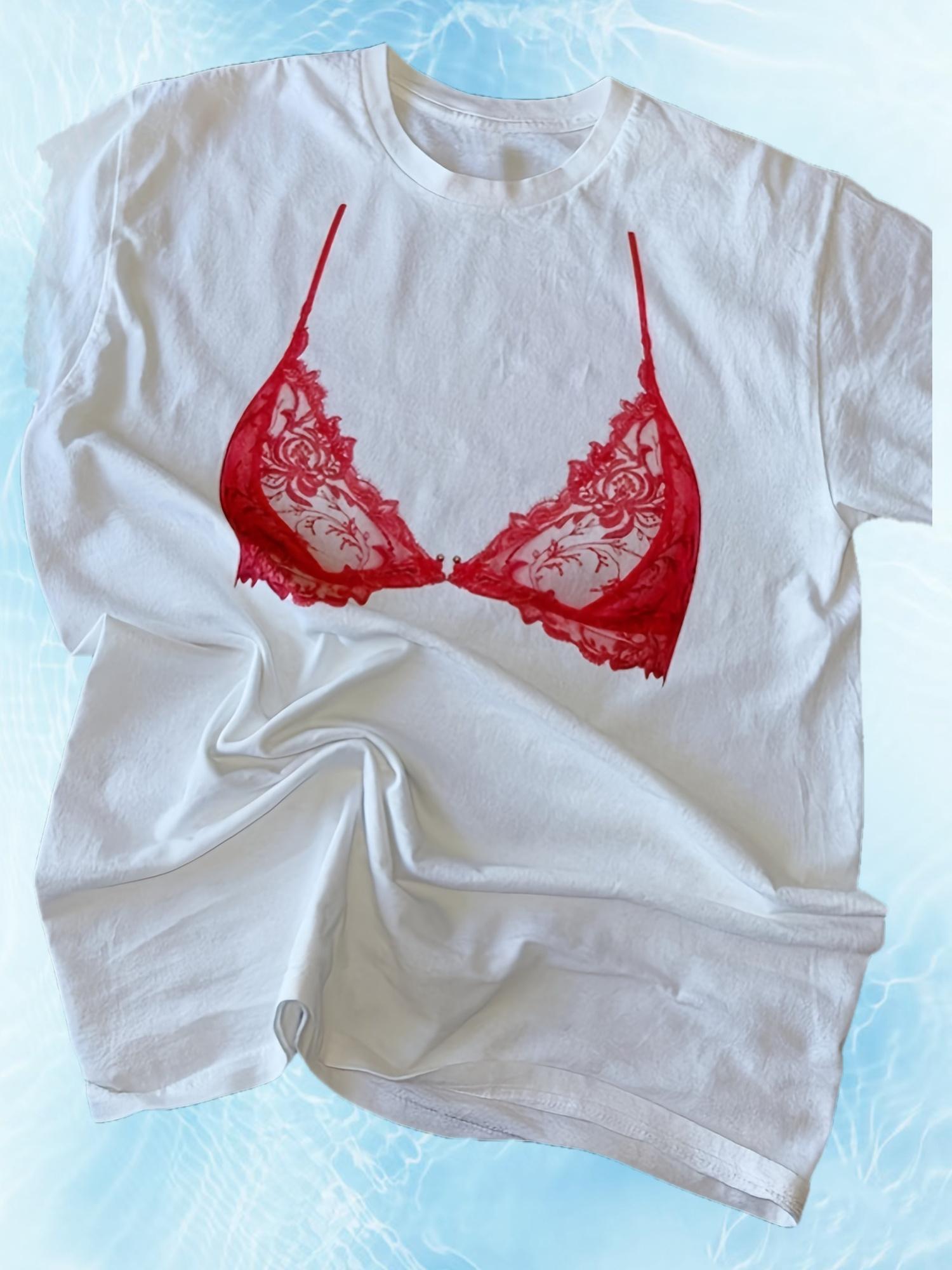 

Casual Short-Sleeve T-Shirt Featuring a Fun Print of Men S Lace Bras XXXXL