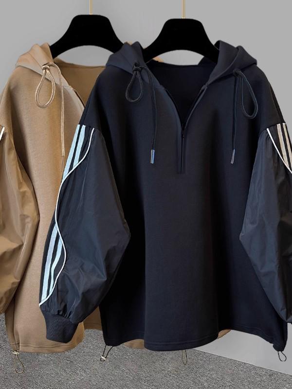 Trendiges Lässiges Gestreiftes Patchwork Halbreißverschluss Kapuzenpullover Set für Herren - Herbst 2025