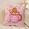 Christmas Pink Gingerbread Cushion Cover Silky Short Plush Invisible Zipper Dustproof Sofa Pillow Case For Home Decor