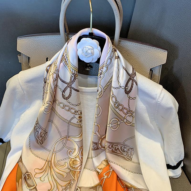 Orange Scarf Chain Simulation Silk Silk Scarf High-grade Silk 111 Silk Square Scarf Sunscreen Shawl Fashion Scarf Silk