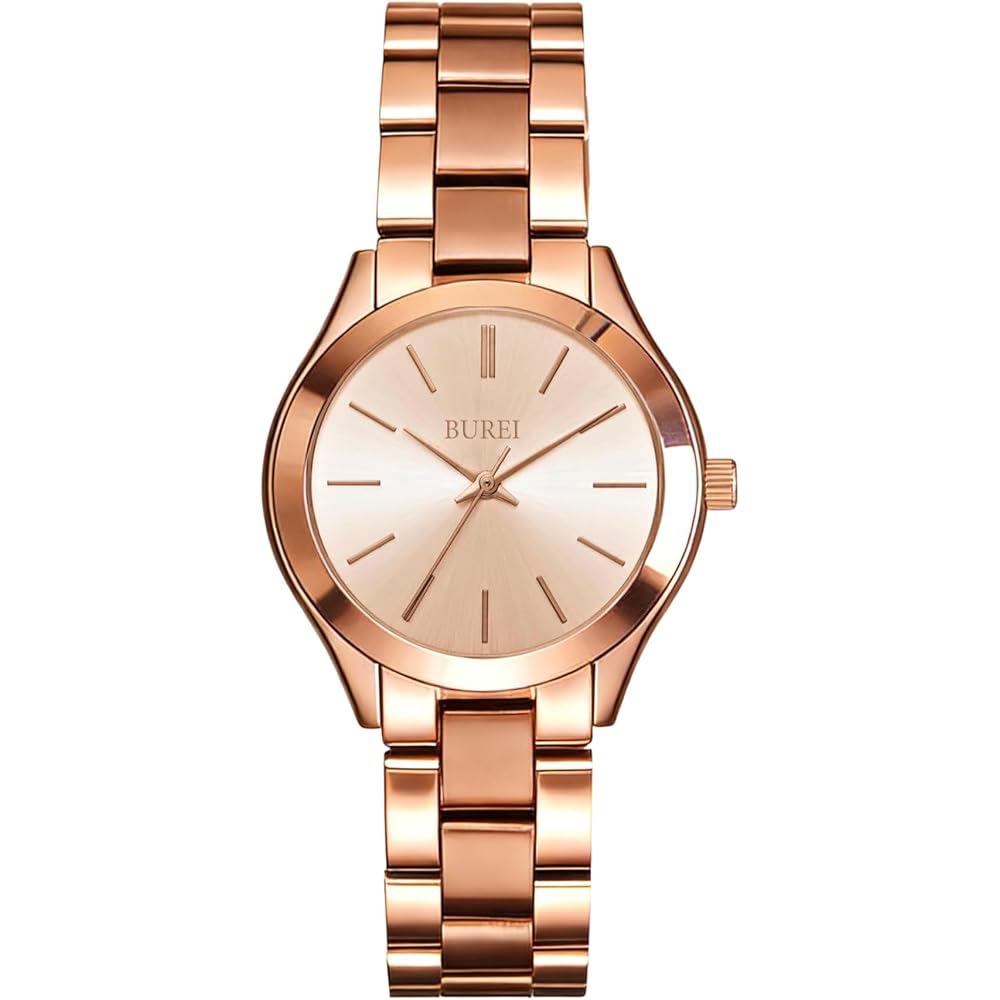 BUREI Women s Analog Quartz Watch Rose Gold Stainless Steel Band Waterproof Simple Design Business Style