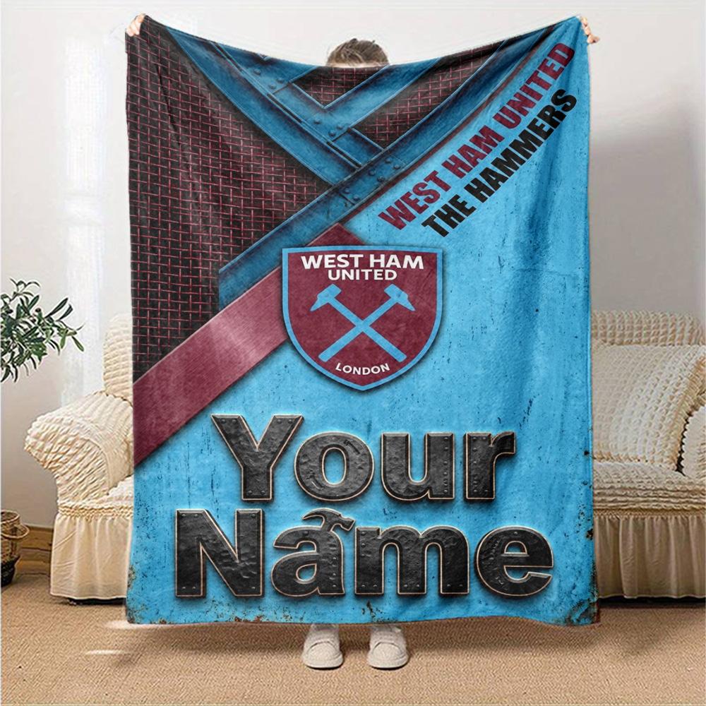 Name Custom West Ham United FC Print Flannel Blanket High Quality Warm Comfortable Cover for All Seasons Perfect for Gifts Home Decor