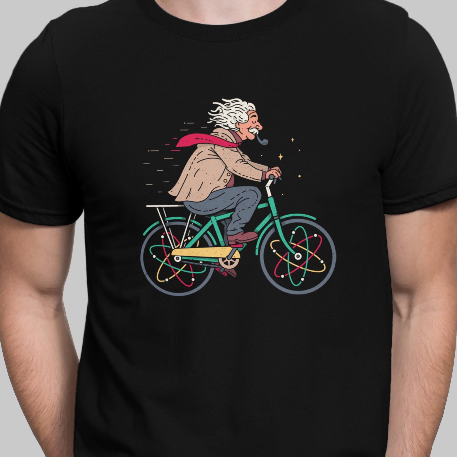 Albert Einstein Bicycle T-shirt Science Atoms Bike T Shirt Atomic Physics Shirt S
