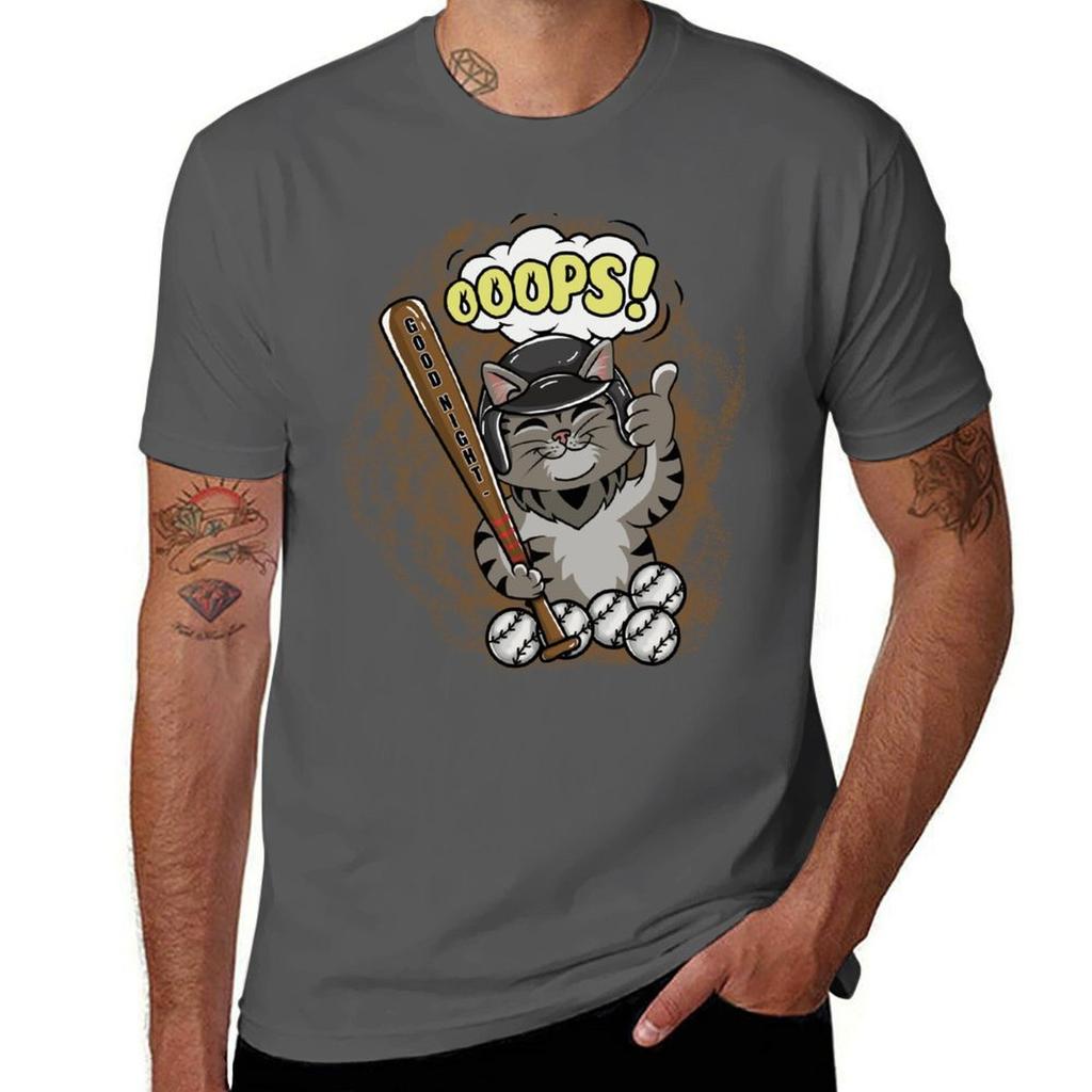 Baseball Player Catooops TShirt Basic Solid Color Casual Tee Shirt TShirt