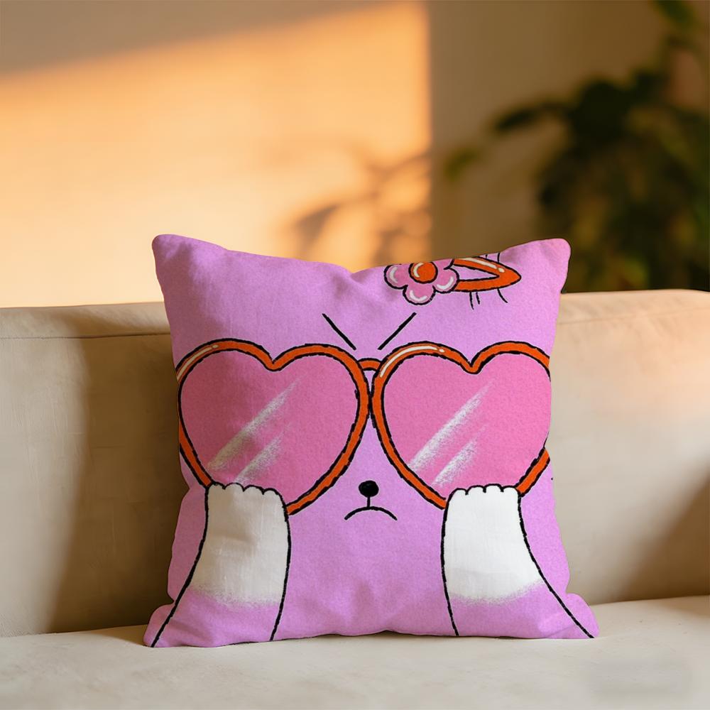 Cute Illustration Art Cushion Cover Cozy Velvet Throw PillowSoft Warm Cushion For Sofa Bed