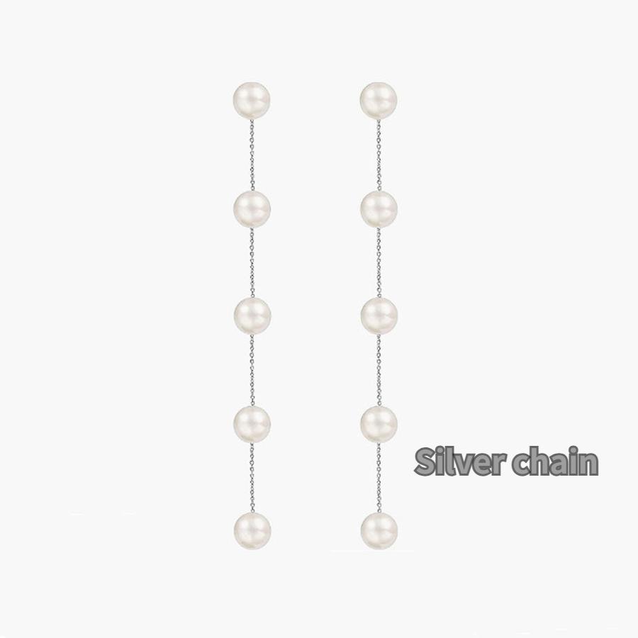 Ins Influencer Long Pearl Chain Drop Earrings for Women, High-End Style Jewelry