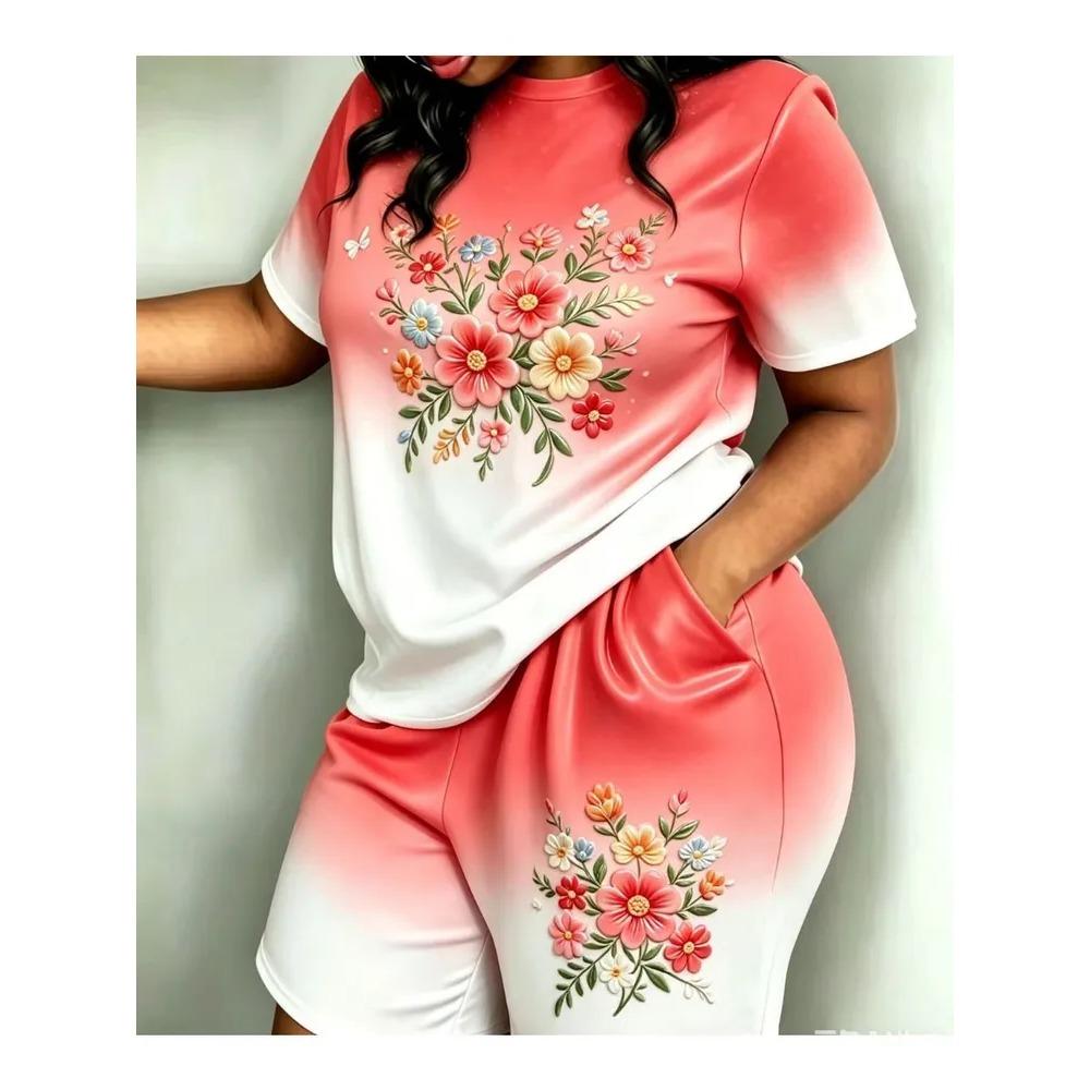 Summer Fashion Women's Gradient Butterfly 3D Printing Fashionable Comfortable Breathable Loose Large Size Short Sleeved Shorts Sports Suit