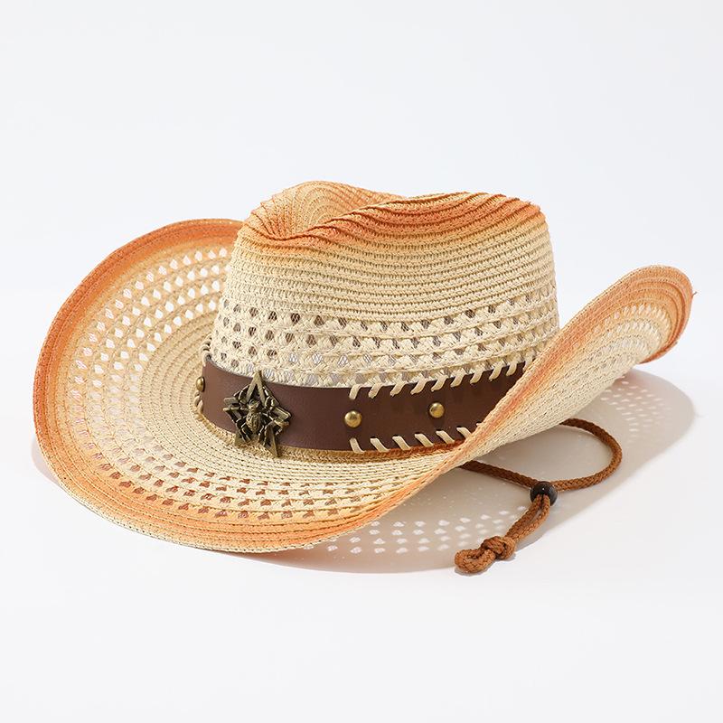 Western Cowboy Straw Hat Hollow Breathable European and American Jazz Hat Outdoor Sunscreen Sun Hat Panama Beach Hat