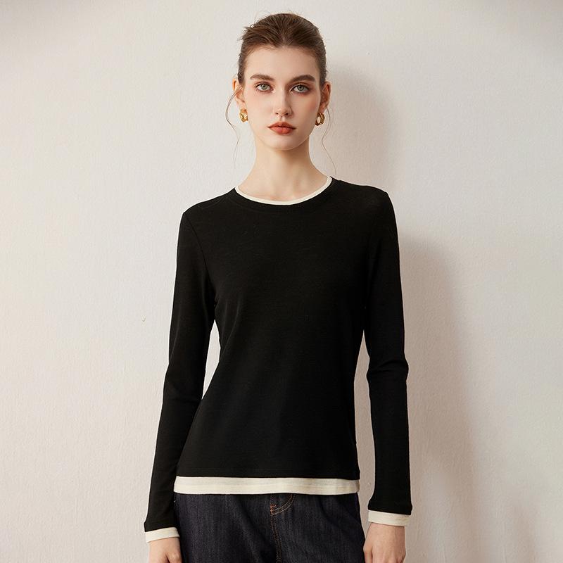 Women's Round Neck 100% Fine Wool Knit Top - Loose Slimming Fit