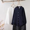 Women's Stand Collar Pure Cotton Shirt - Loose Double Layer Cotton Gauze