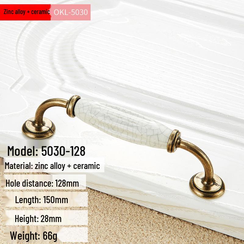 Oukali European Antique Green Bronze Ceramic Crack Handle for Kitchen Cabinet and Furniture Drawer