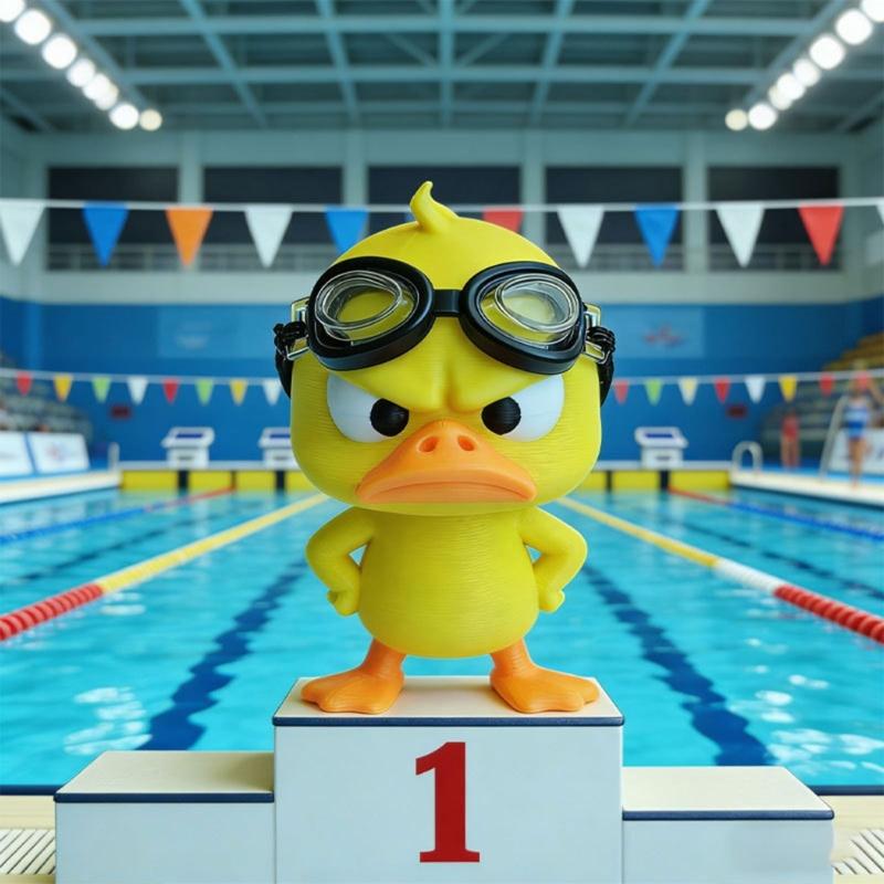 3D-Printed Angry Duck Decors, 2 Plastic Goggles-Wearing Figurines with Frowning Expression for Home or Office Desks, Shelves, and Display Cabinets