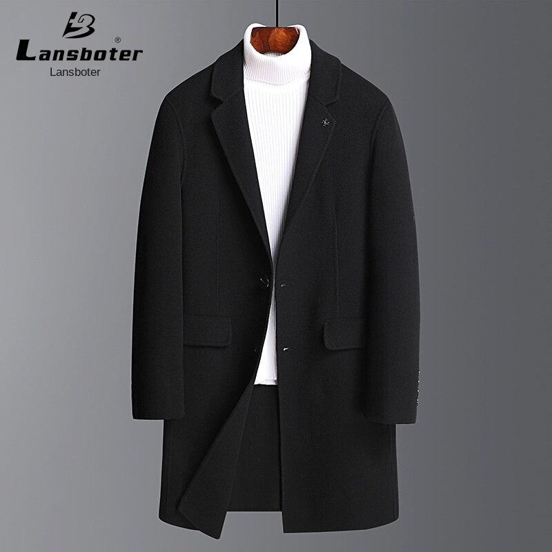 

Lansboter, новое двухстороннее шерстяное пальто Lansboter на осень и зиму, мужское тонкое длинное кашемировое пальто Nizi, ветровка, трендовое пальто
