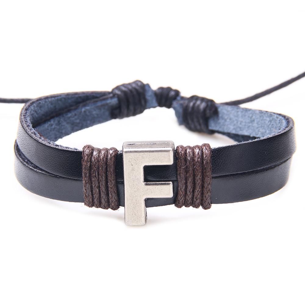 Handmade Woven Leather Bracelet with English Letter Charms