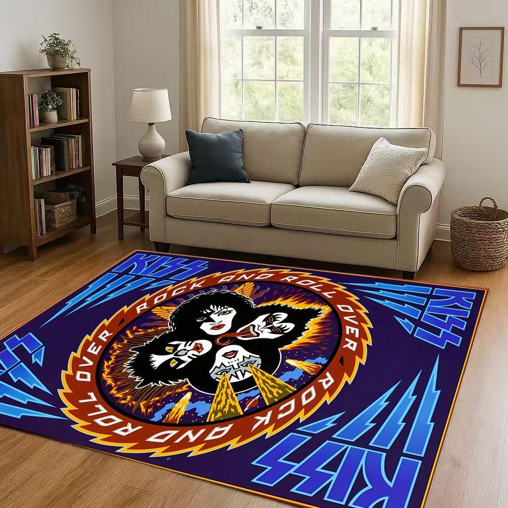 HD Kiss Rock Heavy Metal Band Gene Simmons Wohnzimmer Rutschfester Teppich für Schlafzimmer Spielzimmer Sofa, Heimdekoration Fußmatte