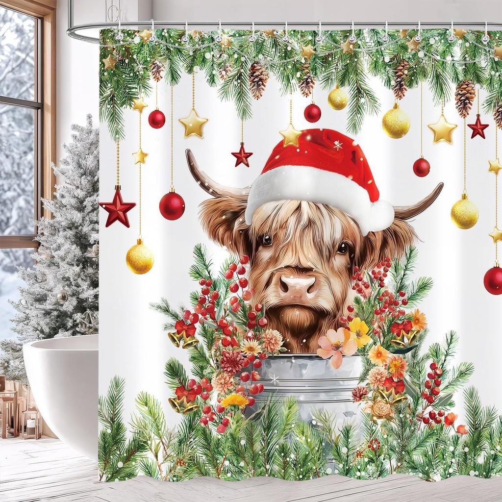 Christmas Snowflake Shower Curtain, Blue Xmas Winter Snow Bathroom Decor, Silver Grey Snowflake Christmas Holiday Simple Shower