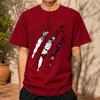 2026 New Pure Cotton Tshirt Ripped Claw Mark Leopard Eye Creative Print Trendy Unisexs Crew Neck Top Casual Short Sleeve
