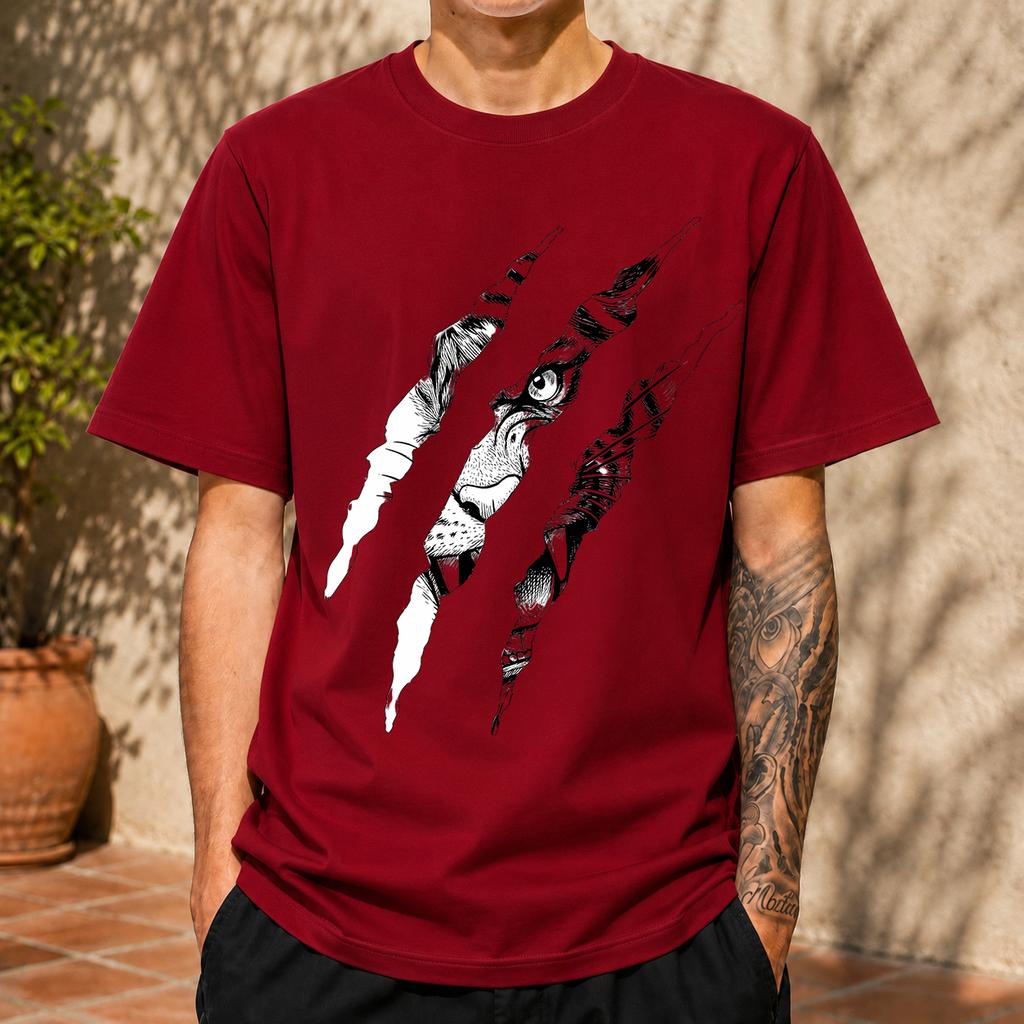2026 New Pure Cotton Tshirt Ripped Claw Mark Leopard Eye Creative Print Trendy Unisexs Crew Neck Top Casual Short Sleeve