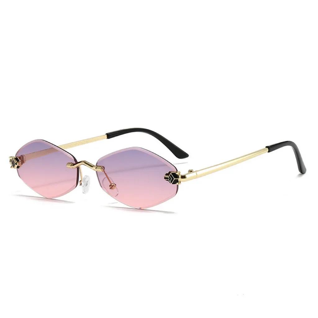 Ashion Small Polygonal Sunglasses For Women Luxury Brand Rmless Brown Rhombus Sun Glasses Woman Vintage Metal Shades Eyewear