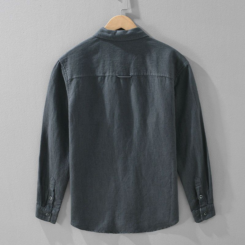 Foreign Trade Surplus Spring and Autumn Thin Linen Long-Sleeve Shirt for Men, Vintage Texture Square Collar Cotton-Linen Shirt, Loose Fit Jacket