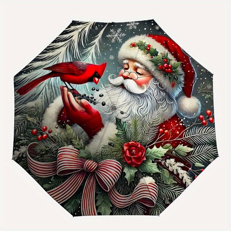 1 Stück Weihnachtsmann Langlebiger Cartoon Faltbarer Regenschirm, Tragbarer 3-fach Kompakter Regenschirm für Damen und Herren, Geeignet für Reisen oder den täglichen Gebrauch.D073