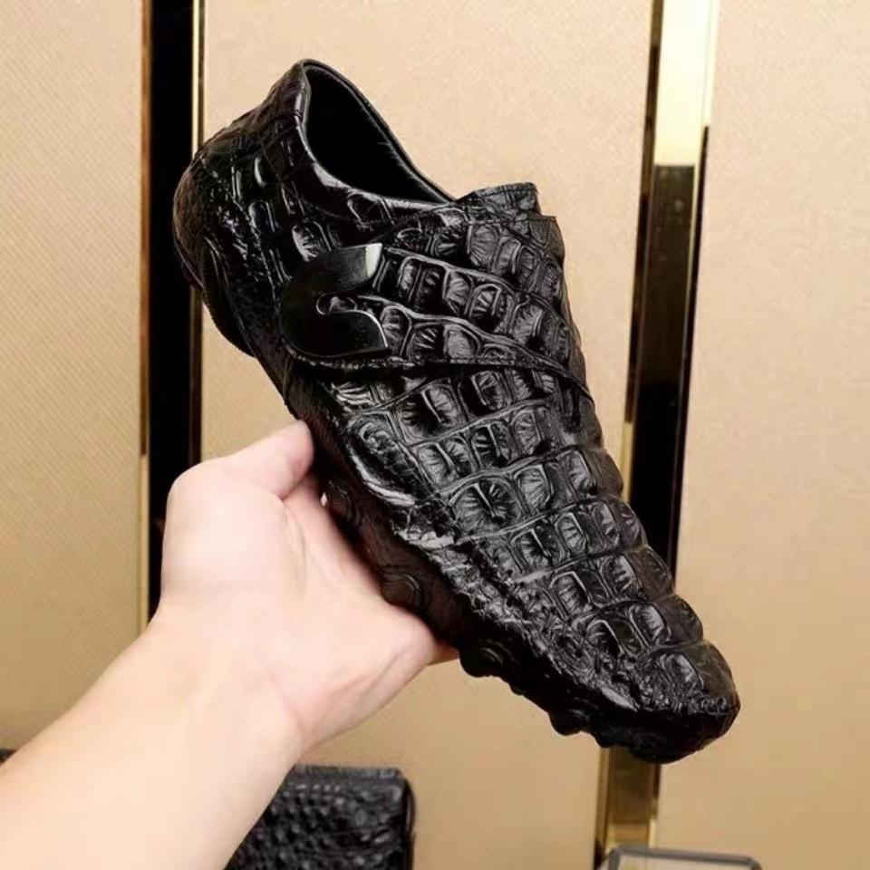 

Чоловіче взуття розкішного водіння з натуральної шкіри, лофери з коров ячої шкіри, крокодиловий візерунок, повсякденне взуття, застібки, чоловічі туфлі 41 чорний