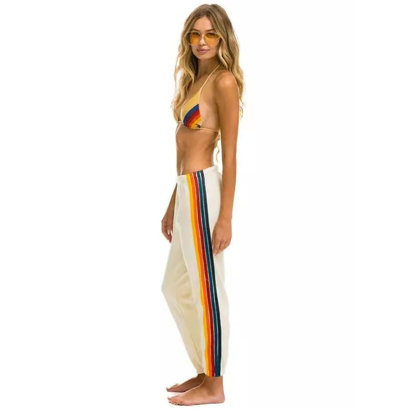 Rainbow-Striped Side Sweatpants Spring and Autumn Side Rainbow Bar Elastic Waist Patchwork Sweatpants