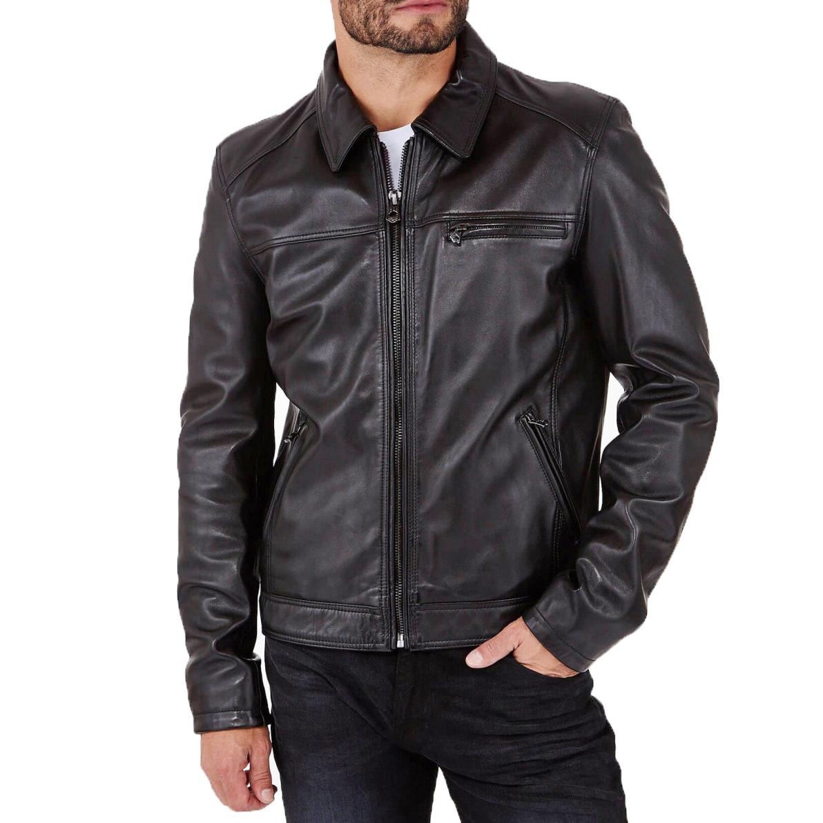 

SkinOutfit Men s Genuine Lambskin Black Leather Jacket Stylish Motorcycle Bomber Biker Outerwear MJ 121 M чорний